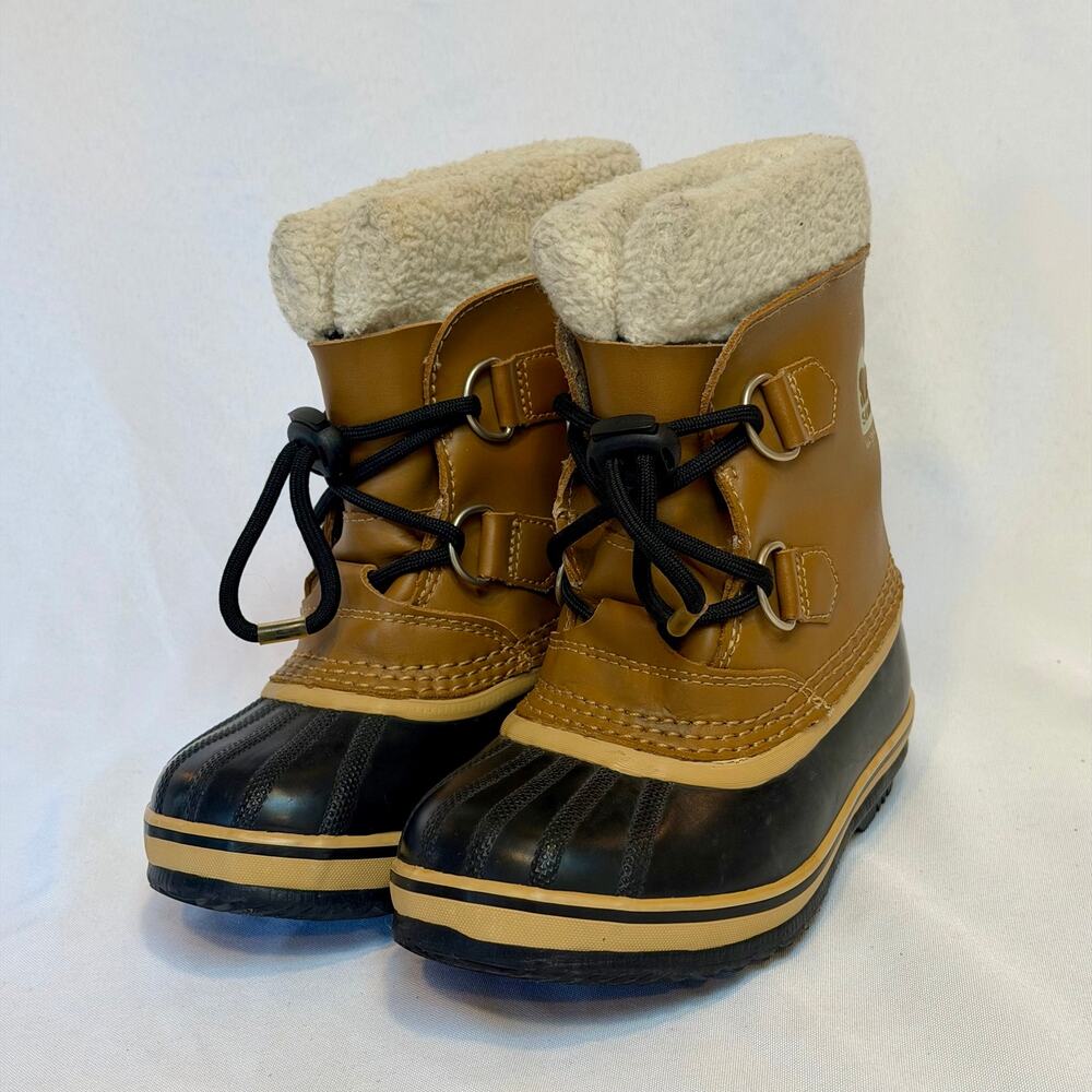 Sorel Kids Yoot Pac Nylon Waterproof Winter Snow Boots Tan Black Size US 13